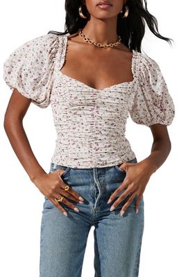 ASTR the Label Floral Ruched Puff Sleeve Top in Cream Lavender Ditsy
