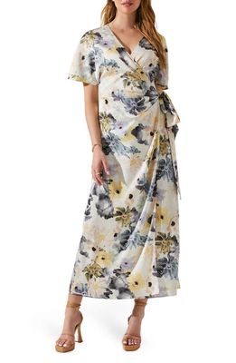ASTR the Label Floral Short Sleeve Wrap Dress in Charcoal Taupe Floral