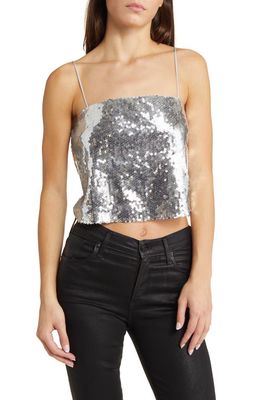 ASTR the Label Flower Sequin Crop Camisole in Silver