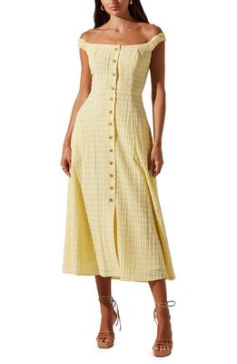 ASTR the Label Harlyn Off the Shoulder Textured Midi Dress in Yellow