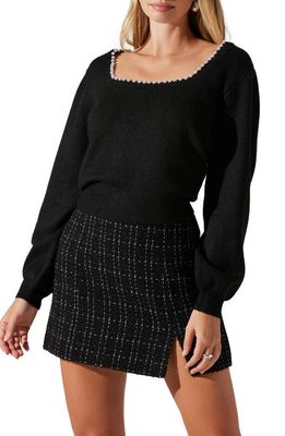 ASTR the Label Imitation Pearl Trim Square Neck Sweater in Black
