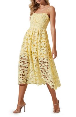 ASTR the Label Joyce Linen Blend Lace Midi Dress in Lemon