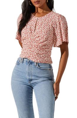 ASTR the Label Keyhole Flutter Sleeve Top in Red Ditsy