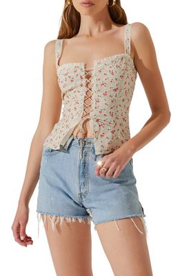 ASTR the Label Lace-Up Camisole in Coral Cream Ditsy