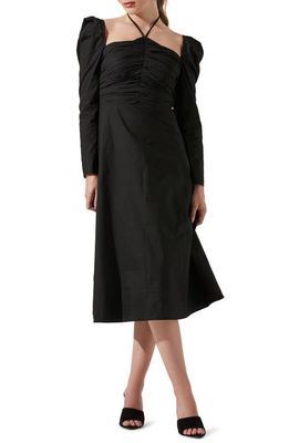 ASTR the Label Long Sleeve Tie Neck Dress in Black