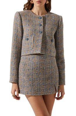 ASTR the Label Lyssa Tweed Jacket in Blue Taupe Silver