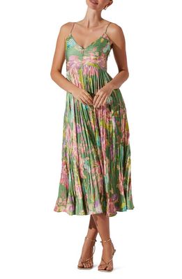 ASTR the Label Maeve Floral Midi Sundress in Green Pink Floral