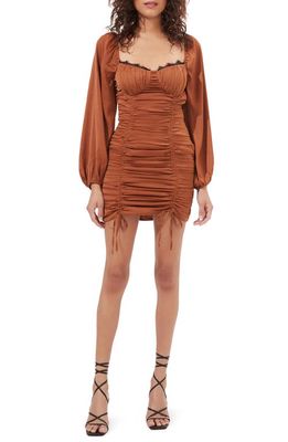 ASTR the Label Mardi Long Sleeve Ruched Minidress in Bronze