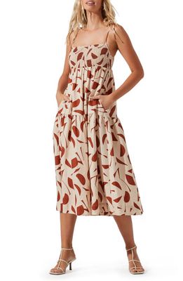 ASTR the Label Marlene Abstract Print Linen Midi Dress in Rust Abract