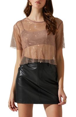 ASTR the Label Mckay Embellished Net Top in Taupe