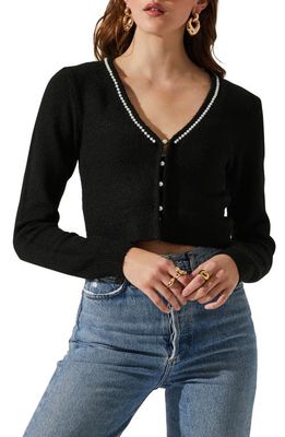 ASTR the Label Melissa Imitation Pearl Trim Cardigan in Black