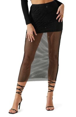 ASTR the Label Mimi Sparkly Mesh Midi Skirt in Black
