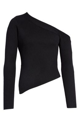 ASTR the Label One Shoulder Long Sleeve Rib Sweater in Black