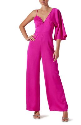 ASTR the Label One-Shoulder Satin Jumpsuit in Fuchsia