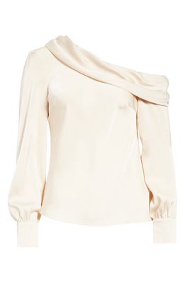 ASTR the Label One-Shoulder Satin Long Sleeve Top in Champagne