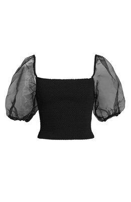 ASTR the Label Organza Puff Sleeve Crop Blouse in Black