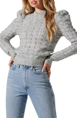 ASTR the Label Pointelle Puff Shoulder Sweater in Gray