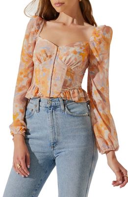 ASTR the Label Pridget Floral Long Sleeve Top in Orange Blue Floral