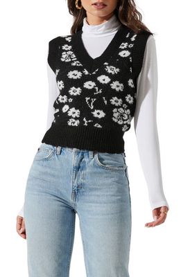 ASTR the Label Primrose Floral Intarsia Sweater Vest in Black White Floral