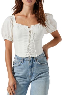 ASTR the Label Puff Sleeve Lace-Up Recycled Cotton & Recycled Polyester Crop Top in White