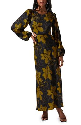 ASTR the Label Quinn Floral Cutout Long Sleeve Dress in Black Mustard Floral