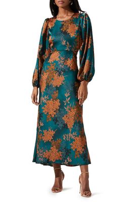 ASTR the Label Quinn Floral Cutout Long Sleeve Dress in Green Rust Floral
