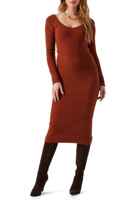 ASTR the Label Regina Cutout Long Sleeve Midi Sweater Dress in Rust