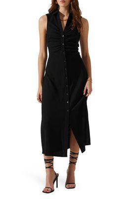 ASTR the Label Ruched Back Cutout Midi Shirtdress in Black