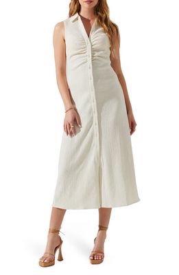 ASTR the Label Ruched Back Cutout Midi Shirtdress in Cream