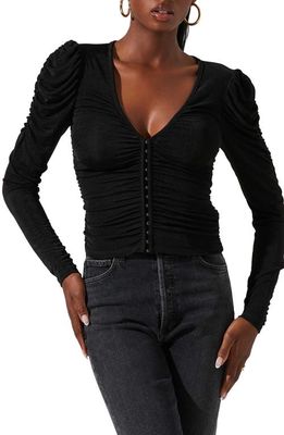 ASTR the Label Ruched Front Long Sleeve Top in Black