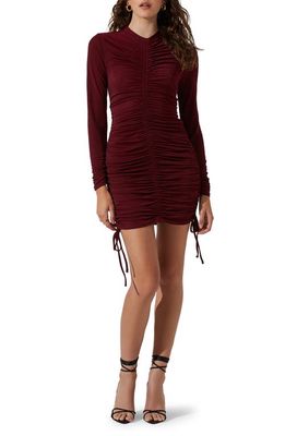ASTR the Label Ruched Long Sleeve Body-Con Minidress in Wine
