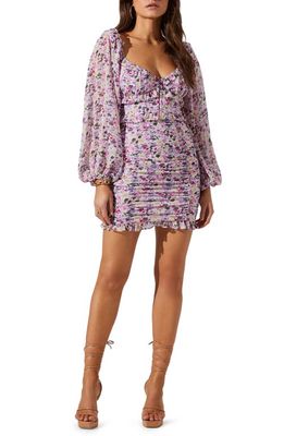 ASTR the Label Ruched Long Sleeve Minidress in Purple Fuchsia Floral