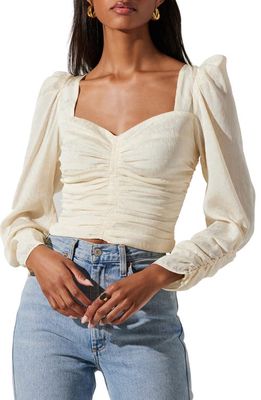 ASTR the Label Ruched Puff Shoulder Crop Top in Cream
