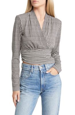 ASTR the Label Shawl Collar Wrap Top in Black White Houndstooth