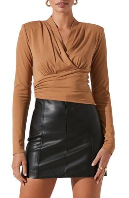 ASTR the Label Shawl Collar Wrap Top in Taupe