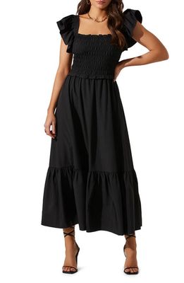 ASTR the Label Smocked Flutter Sleeve Midi Dress in Black