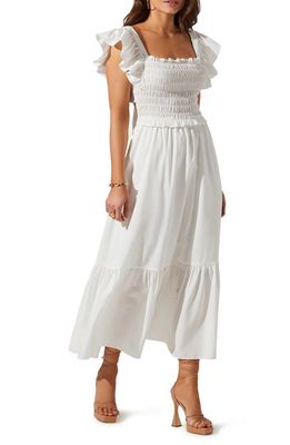 ASTR the Label Smocked Flutter Sleeve Midi Dress in White