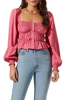 ASTR the Label Smocked Square Neck Crop Top in Pink Punch