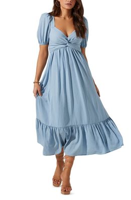 ASTR the Label Tie Back Puff Sleeve Midi Dress in Blue
