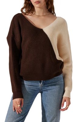 ASTR the Label Two-Tone Twist Back Sweater in Brown Contrast