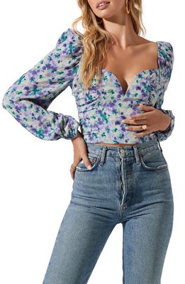 ASTR the Label Wire Print Long Sleeve Blouse in Taupe Purple Floral