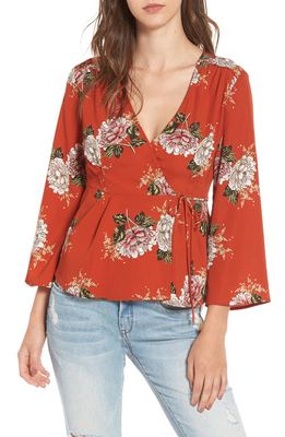 ASTR the Label Wrap Top in Red Multi Floral