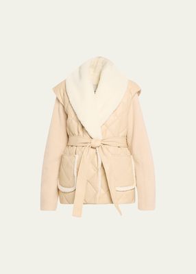 Astra Tie-Waist Faux-Shearling Combo Puffer Jacket