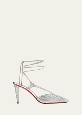 Astrid Crystal Red Sole Ankle-Wrap Pumps