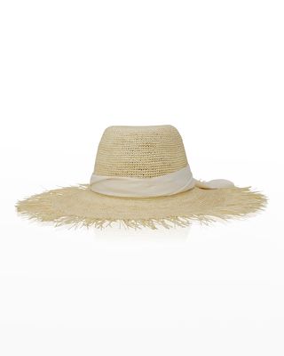 Astrid Frayed Large-Brim Straw Panama Hat