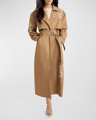 Astrid Satin Floral-Patterned Trench Coat
