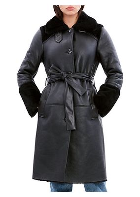 Astrid Shearling & Leather Trim Coat
