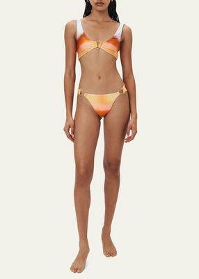 Astrid Sunset-Print Satin Bikini Top