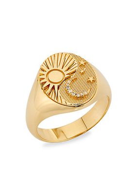 Astrology Balance 18K White & Yellow Gold & 0.025 TCW Diamond Signet Ring