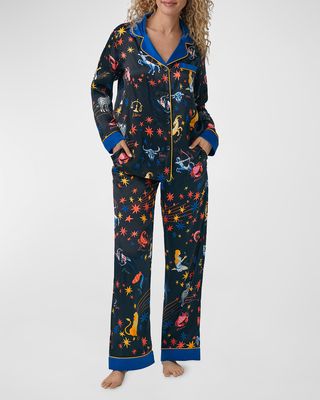 Astrology-Print Silk Satin Pajama Set